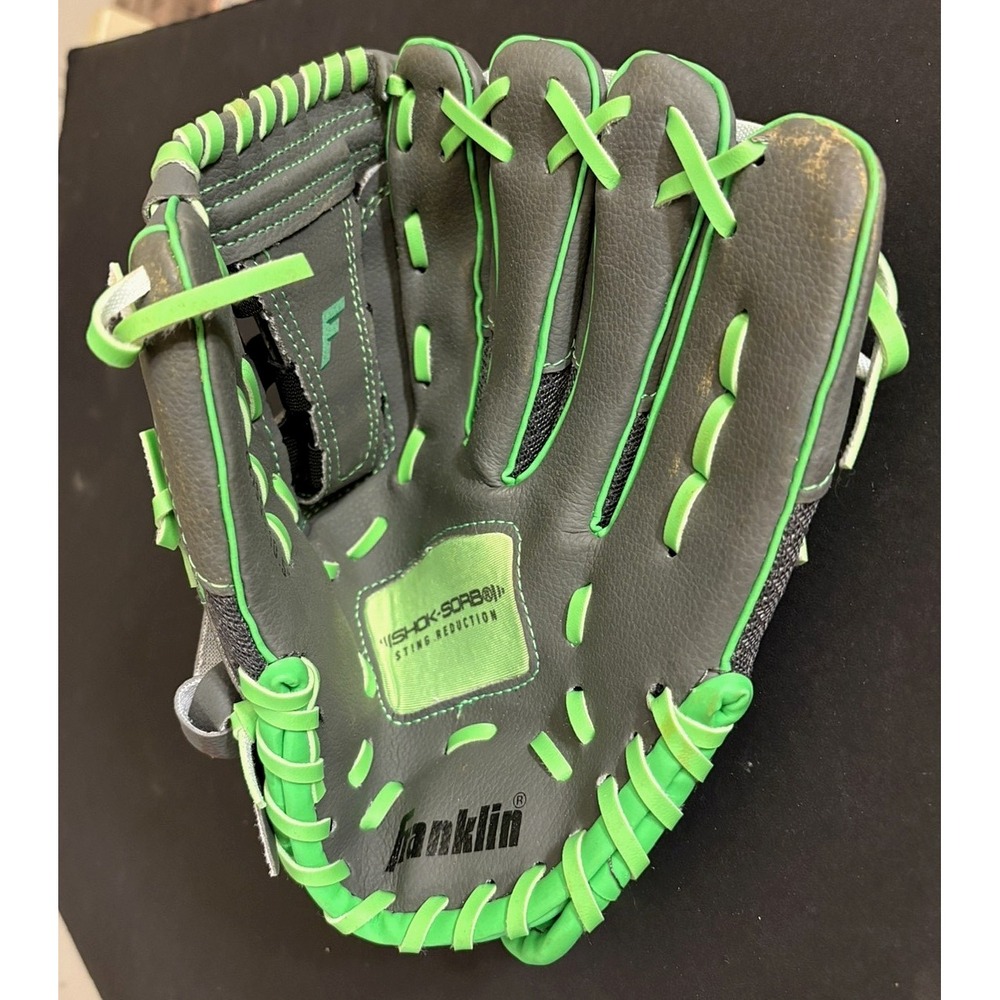 Franklin Shok Sorb Youth Baseball Glove Right Hand Throw Gray Green Used